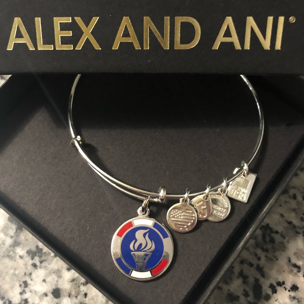NWT Alex and Ani Shiny Silver USA  Bangle